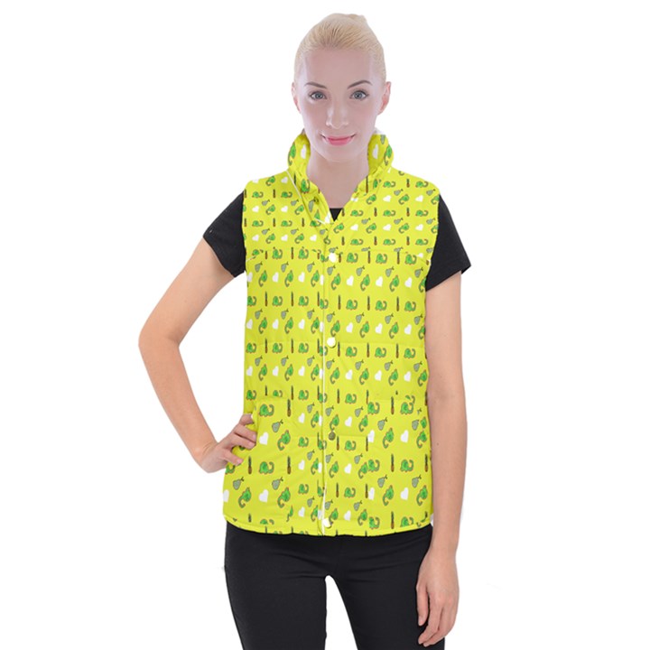 Green Elephant Pattern Yellow Women s Button Up Vest