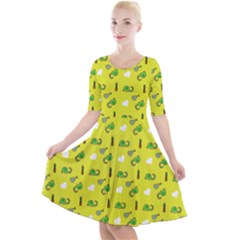 Green Elephant Pattern Yellow Quarter Sleeve A-line Dress by snowwhitegirl