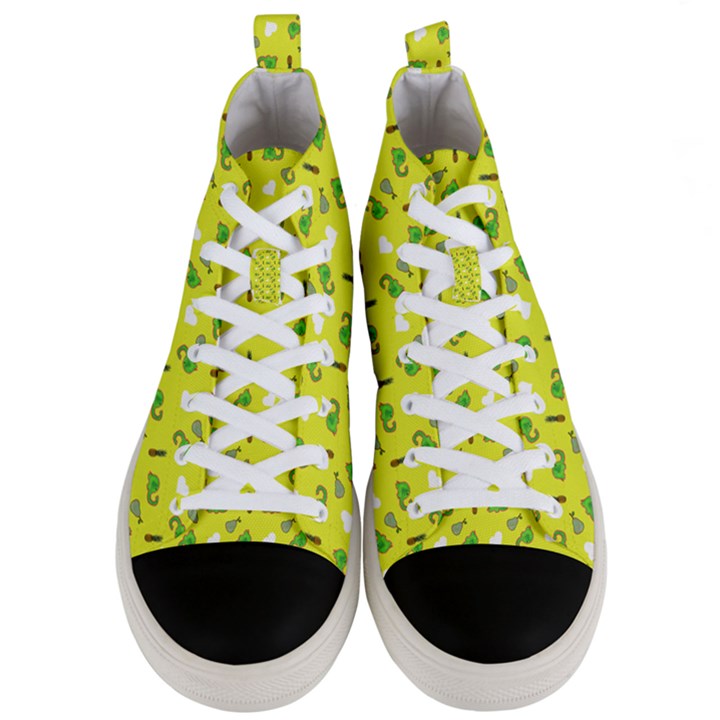 Green Elephant Pattern Yellow Men s Mid-Top Canvas Sneakers