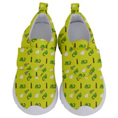 Green Elephant Pattern Yellow Kids  Velcro No Lace Shoes by snowwhitegirl