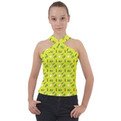 Green Elephant Pattern Yellow Cross Neck Velour Top by snowwhitegirl