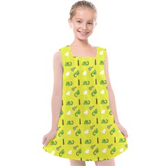 Green Elephant Pattern Yellow Kids  Cross Back Dress by snowwhitegirl