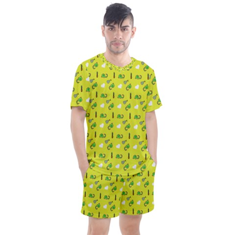 Green Elephant Pattern Yellow Men s Mesh Tee And Shorts Set by snowwhitegirl