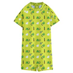 Green Elephant Pattern Yellow Kids  Boyleg Half Suit Swimwear by snowwhitegirl