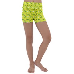 Green Elephant Pattern Yellow Kids  Lightweight Velour Yoga Shorts by snowwhitegirl