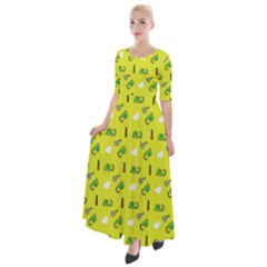 Green Elephant Pattern Yellow Half Sleeves Maxi Dress by snowwhitegirl