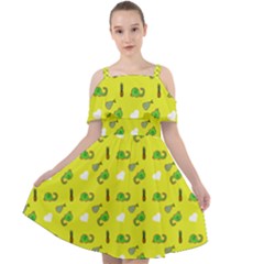 Green Elephant Pattern Yellow Cut Out Shoulders Chiffon Dress by snowwhitegirl