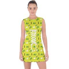 Green Elephant Pattern Yellow Lace Up Front Bodycon Dress by snowwhitegirl