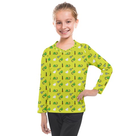 Green Elephant Pattern Yellow Kids  Long Mesh Tee by snowwhitegirl