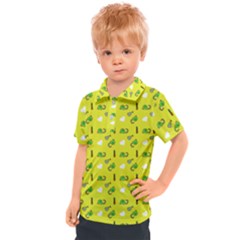 Green Elephant Pattern Yellow Kids  Polo Tee