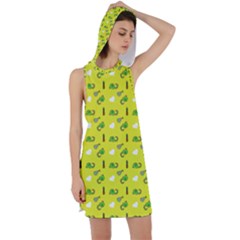 Green Elephant Pattern Yellow Racer Back Hoodie Dress