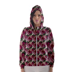 Doily Rose Pattern Red Women s Hooded Windbreaker