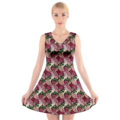 Doily Rose Pattern Red V-neck Sleeveless Dress