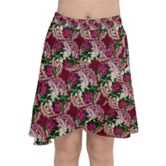 Doily Rose Pattern Red Chiffon Wrap Front Skirt by snowwhitegirl