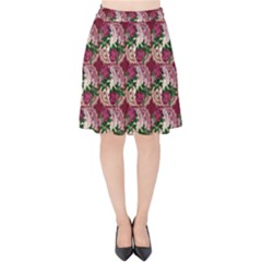 Doily Rose Pattern Red Velvet High Waist Skirt by snowwhitegirl