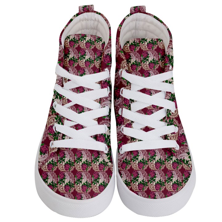 Doily Rose Pattern Red Kids  Hi-Top Skate Sneakers