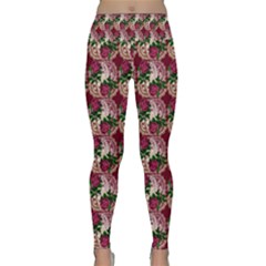 Doily Rose Pattern Red Lightweight Velour Classic Yoga Leggings by snowwhitegirl