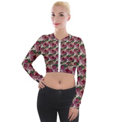 Doily Rose Pattern Red Long Sleeve Cropped Velvet Jacket by snowwhitegirl