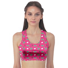 Green Elephant Pattern Hot Pink Sports Bra by snowwhitegirl