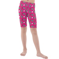 Green Elephant Pattern Hot Pink Kids  Mid Length Swim Shorts by snowwhitegirl