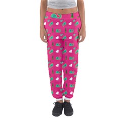 Green Elephant Pattern Hot Pink Women s Jogger Sweatpants by snowwhitegirl