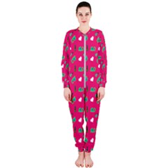 Green Elephant Pattern Hot Pink Onepiece Jumpsuit (ladies)  by snowwhitegirl