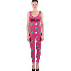 Green Elephant Pattern Hot Pink One Piece Catsuit by snowwhitegirl