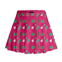 Green Elephant Pattern Hot Pink Mini Flare Skirt by snowwhitegirl