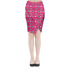 Green Elephant Pattern Hot Pink Midi Wrap Pencil Skirt by snowwhitegirl