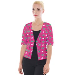 Green Elephant Pattern Hot Pink Cropped Button Cardigan by snowwhitegirl