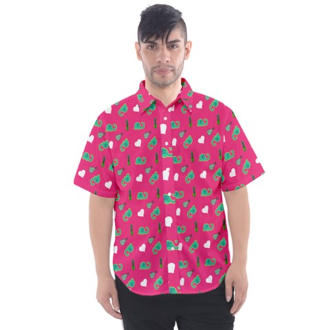 Green Elephant Pattern Hot Pink Men s Short Sleeve Shirt by snowwhitegirl