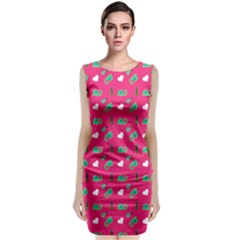 Green Elephant Pattern Hot Pink Sleeveless Velvet Midi Dress by snowwhitegirl