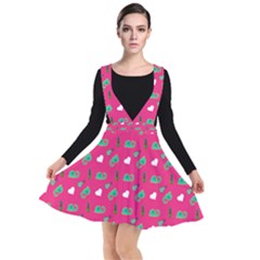 Green Elephant Pattern Hot Pink Plunge Pinafore Dress by snowwhitegirl