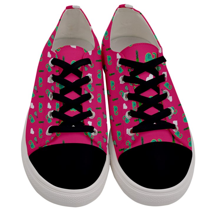 Green Elephant Pattern Hot Pink Men s Low Top Canvas Sneakers