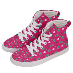 Green Elephant Pattern Hot Pink Women s Hi-top Skate Sneakers by snowwhitegirl