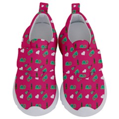 Green Elephant Pattern Hot Pink Kids  Velcro No Lace Shoes by snowwhitegirl