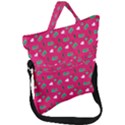 Green Elephant Pattern Hot Pink Fold Over Handle Tote Bag View1