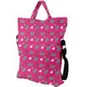 Green Elephant Pattern Hot Pink Fold Over Handle Tote Bag View2