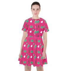 Green Elephant Pattern Hot Pink Sailor Dress by snowwhitegirl