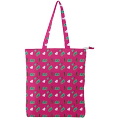 Green Elephant Pattern Hot Pink Double Zip Up Tote Bag by snowwhitegirl