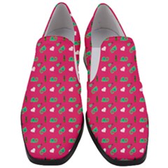 Green Elephant Pattern Hot Pink Women Slip On Heel Loafers by snowwhitegirl