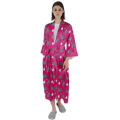 Green Elephant Pattern Hot Pink Maxi Satin Kimono by snowwhitegirl