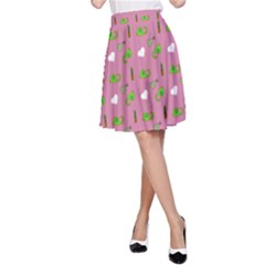 Green Elephant Pattern Mauve A-line Skirt by snowwhitegirl