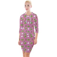 Green Elephant Pattern Mauve Quarter Sleeve Hood Bodycon Dress by snowwhitegirl