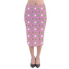 Green Elephant Pattern Mauve Velvet Midi Pencil Skirt by snowwhitegirl