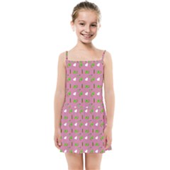 Green Elephant Pattern Mauve Kids  Summer Sun Dress by snowwhitegirl