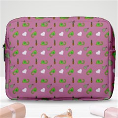 Green Elephant Pattern Mauve Make Up Pouch (large) by snowwhitegirl