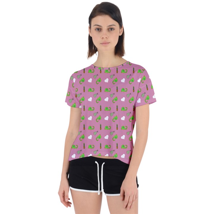 Green Elephant Pattern Mauve Open Back Sport Tee