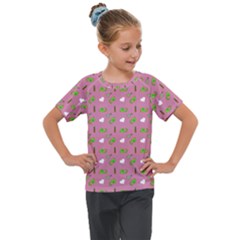 Green Elephant Pattern Mauve Kids  Mesh Piece Tee