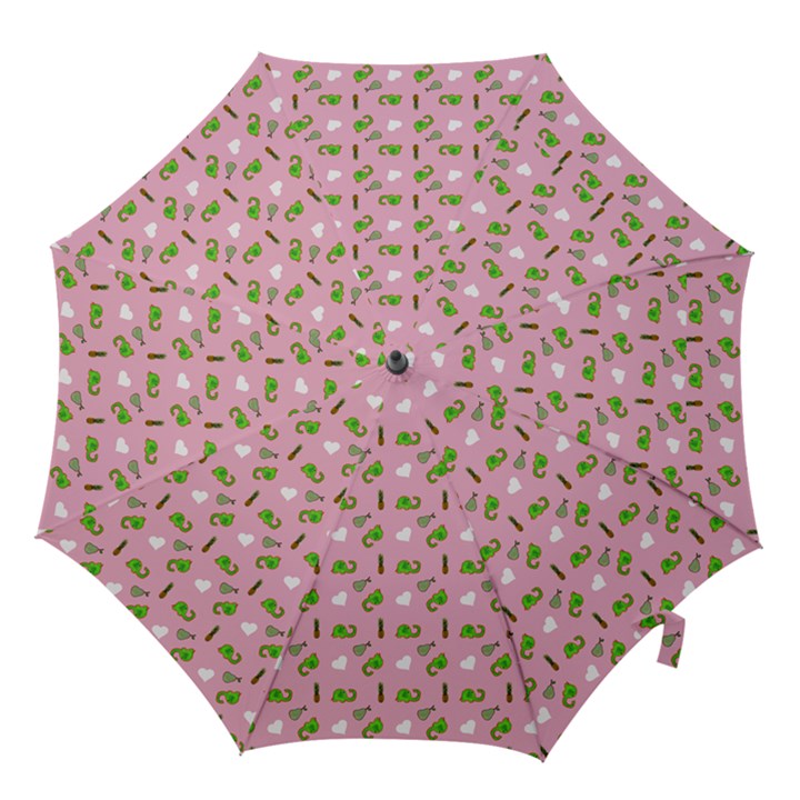 Green Elephant Pattern Pink Hook Handle Umbrellas (Small)